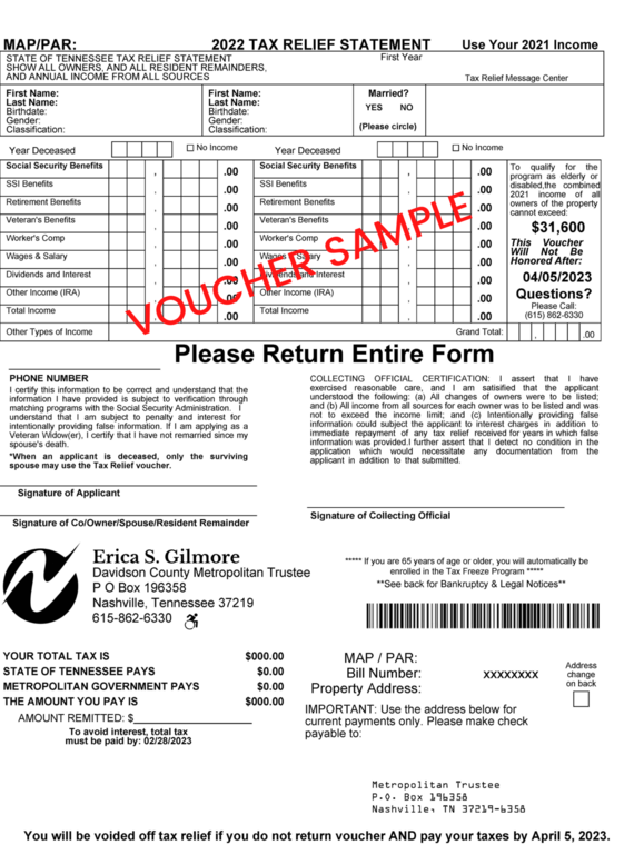 Return Your Tax Relief and Tax Freeze Voucher