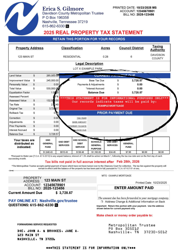Showing Where Mortgage Is on 2025 Statement