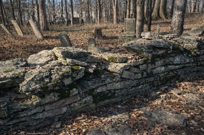 Grizzard Cemetery stack stone wall