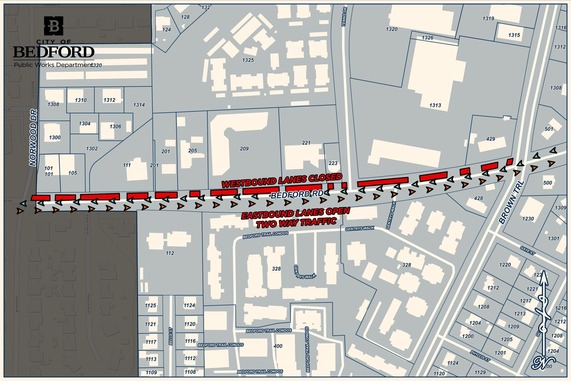 Brown Trail and Bedford Road Construction Traffic Flow Map