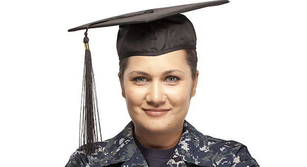 Soldier graduate Image of a college graduate in camouflage cap and gown