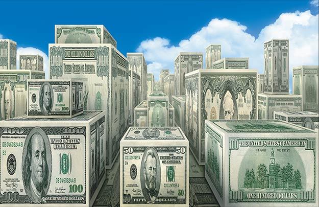 Image showing buildings that are made of dollar bills.