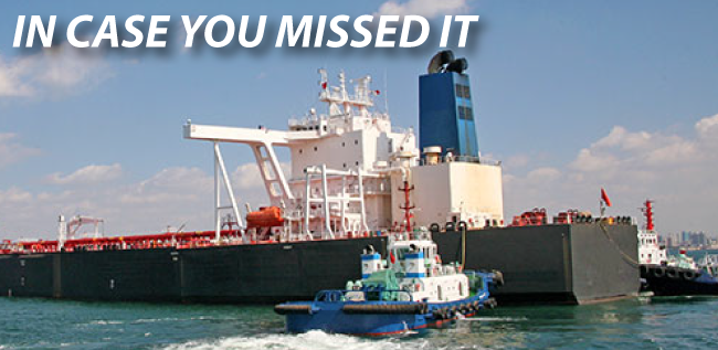 Photo of a ship at sea with the text, "IN CASE YOU MISSED IT"