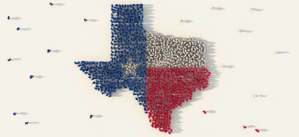 Texas Census Map Using the State's Shape and State Flag Colors
