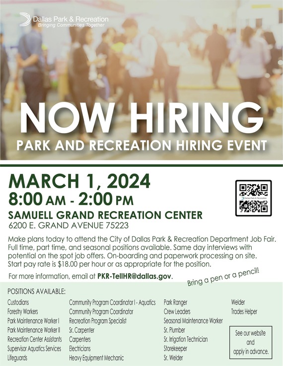 Dallas Park and Recreation is Hiring! Job Fair is Friday, March 1