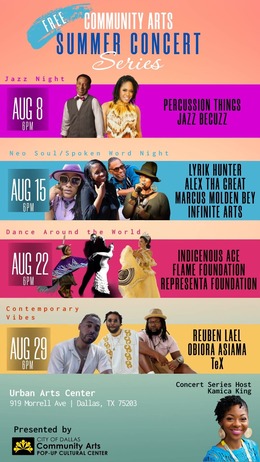 Summer Concert Series at Urban Arts Center.  Thursdays in August at 6pm.