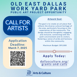 Old East Dallas Work Yard Park Public Art Project Opportunity