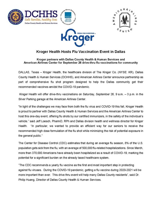 Kroger Health Hosts Flu Vaccination Event in Dallas