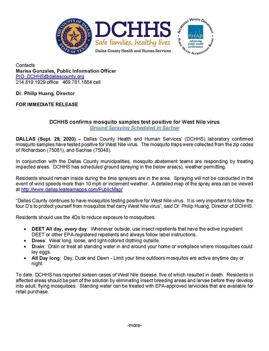 Mosquito traps confirm positive for WNV ground spraying in Sachse scheduled