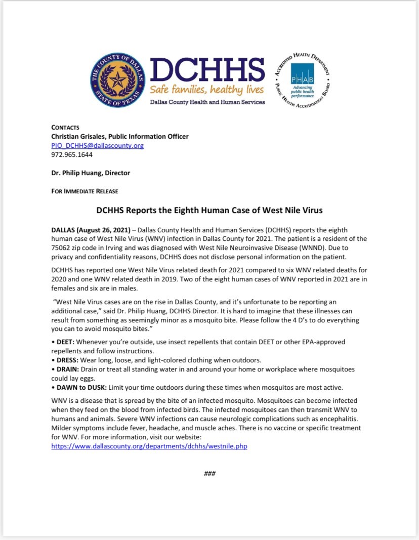 8th WNV Human Case