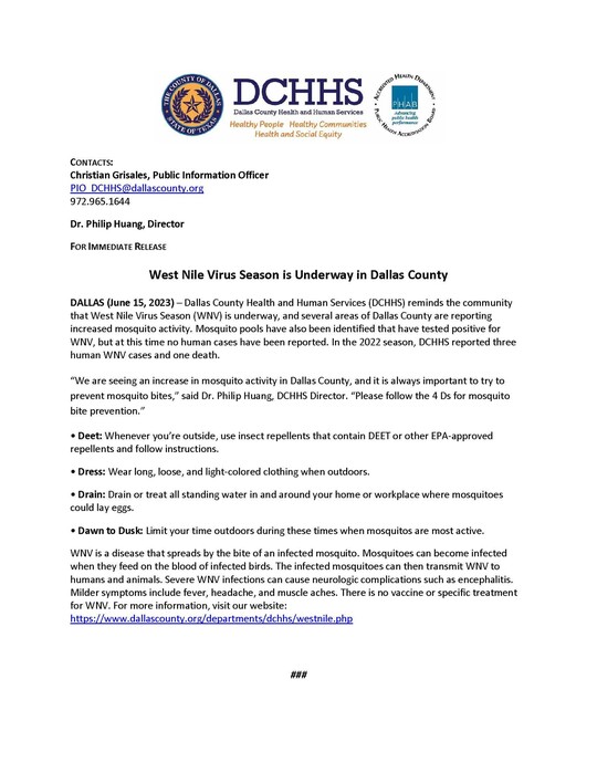 WNV-Underway-Dallas-County