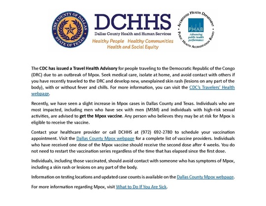 DCHHS Issues a Travel Health Advisory