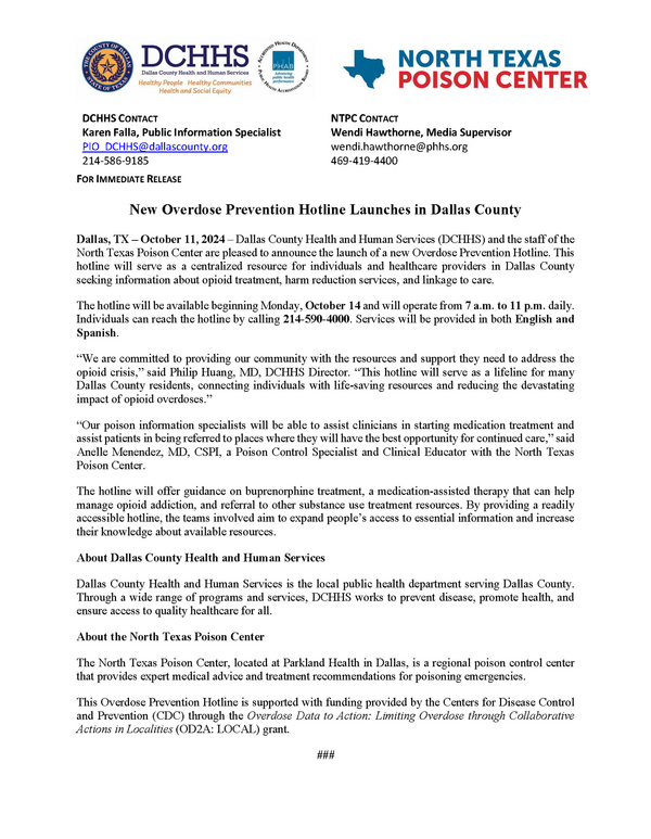 New Overdose Prevention Hotline Launches in Dallas County