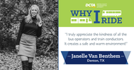 Janelle, February's #WhyIRideDCTA winner, standing in forest