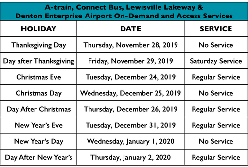 Holiday Service Schedule