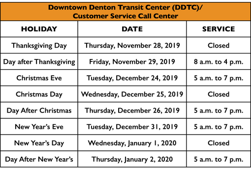Holiday Service Schedule