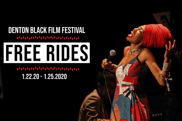 Woman singing with text "Free Rides" beside her