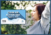 Woman outside stretching with text "Clean Air Action Day August 5, 2020"
