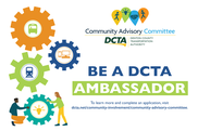 Gears with text "Be a DCTA Ambassador" 