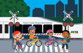 Image of 4 cartoon kids in front of the A-train