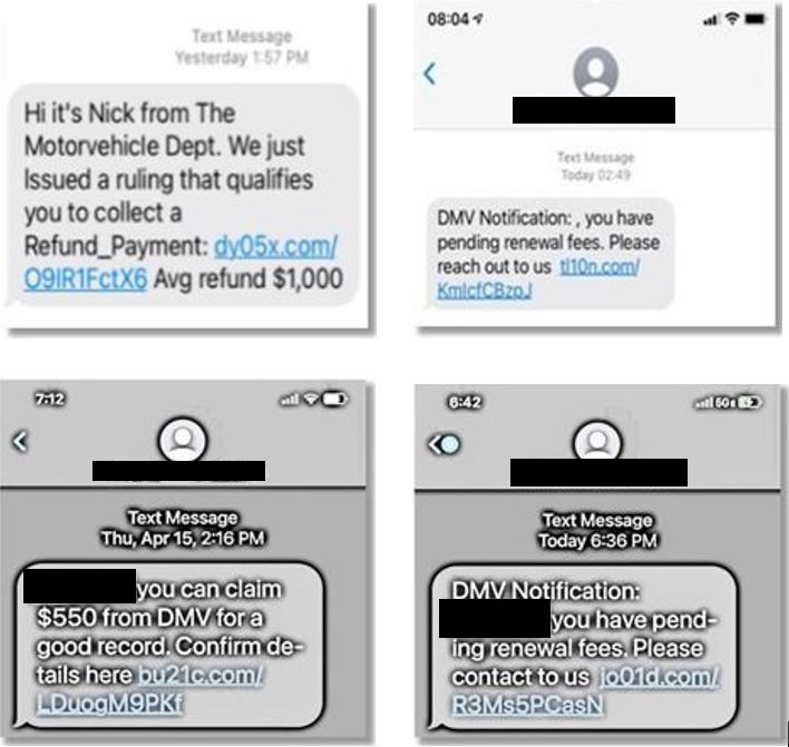 Examples of fraudulent text messages