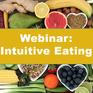 webinar: intuitive eating text over fresh fruit 