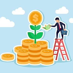 man watering money illustration