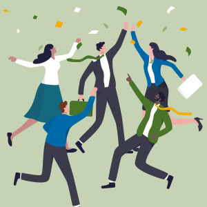 Team celebrating in confetti illustration