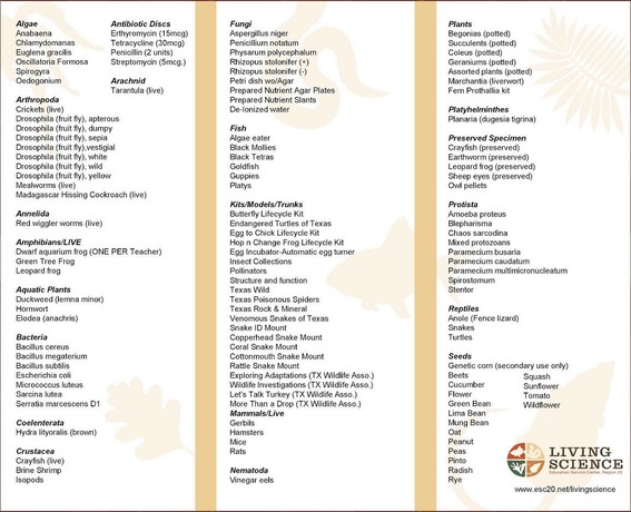 Living Science Available Materials