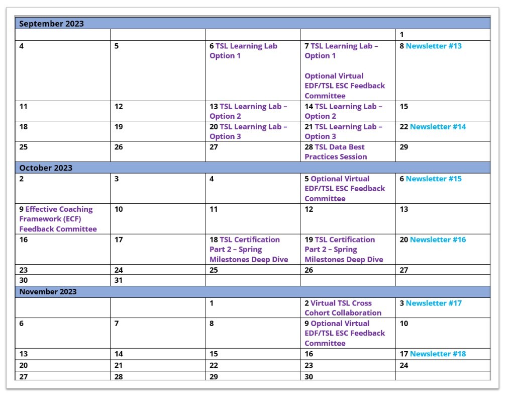 TSL Pilot ESC Cohort Newsletter