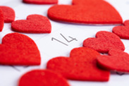 Calendar with felt hearts surrounding the 14th