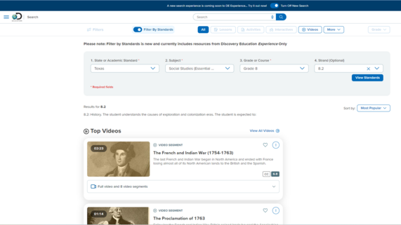 The new Filter by Standards search in DEX