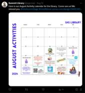summit library tweet re: August calendar