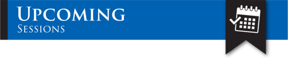 "Upcoming Sessions" on a blue banner with a calendar icon to the right