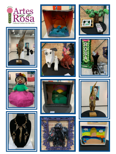 Students in the Artes de La Rosa after-school program create art from recycled materials.