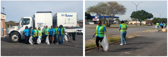 Volunteers cleaned bus stops citywide.
