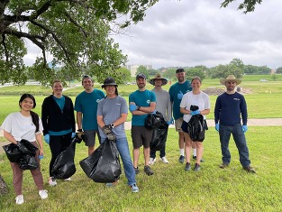 Group of people at a litter clean up event