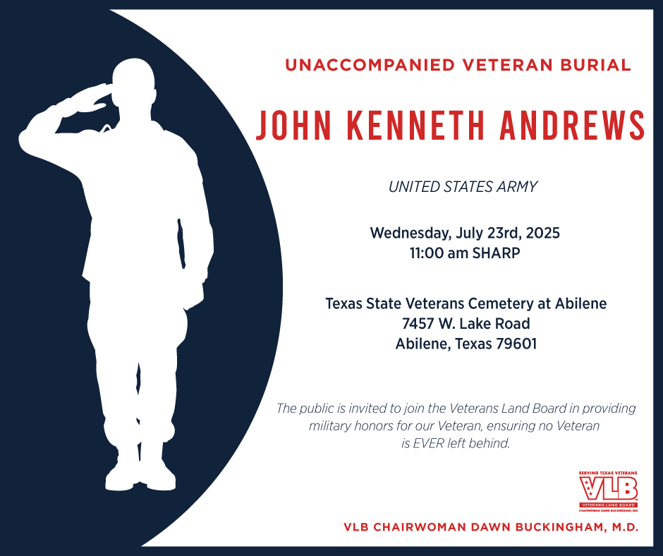 Unaccompanied Veteran Burial for U.S. Army Veteran John Kenneth Andrews