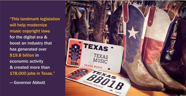 graphic of gov abbott quote about music modernization act