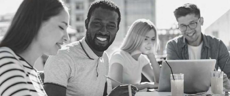 Four students studying together