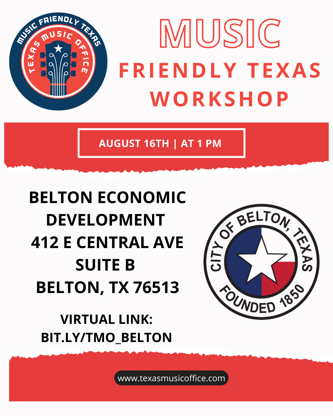 Governor Abbott Announces Belton Music Friendly Texas Community Workshop
