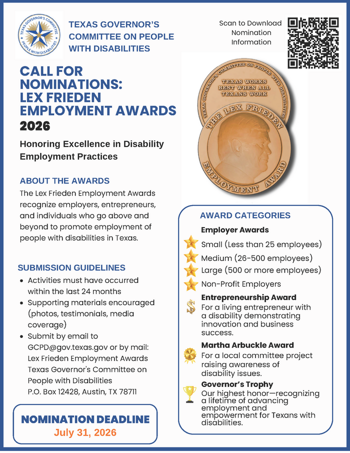 Lex Frieden Employment Award Call for Nominations Flyer
