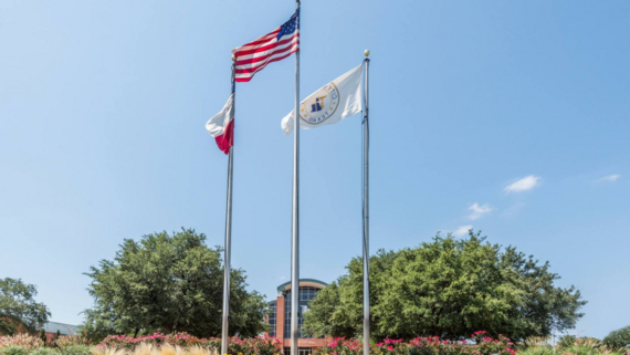 Flags flying in front of Hurst City Hall