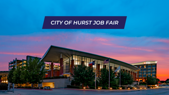 Graphic promoting City of Hurst Job Fair. Pictured is the Hurst Conference Center.