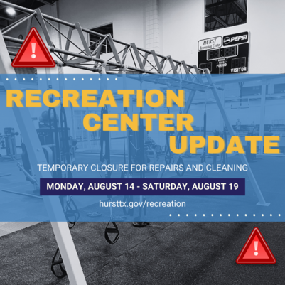 image of fitness room announcing the closure of hurst recreation center from august 14 - 19