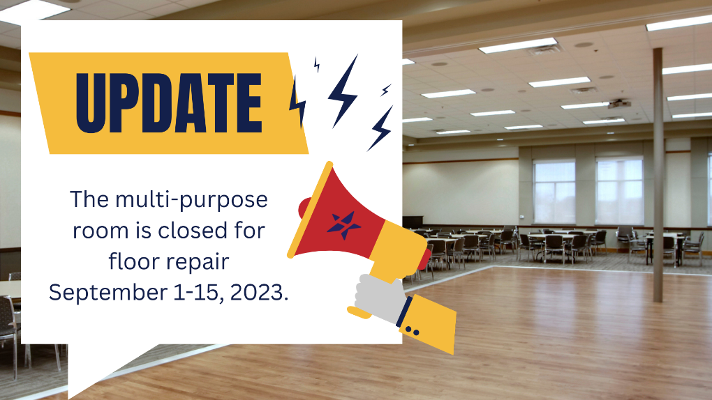 Multi purpose room update closed for floor repair September 1-15, picture of multi-purpose room