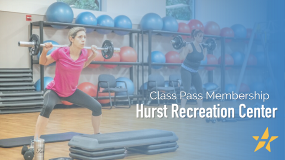 class pass membership at Hurst Recreation Center with lady working our in fitness class