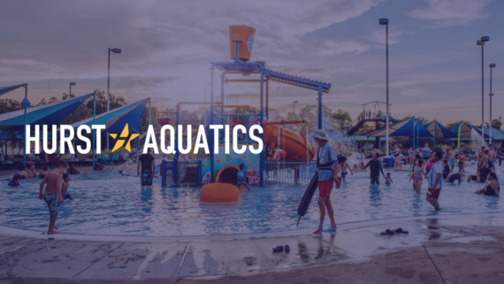 hurst aquatics graphic, image of families at the Central Aquatics Center
