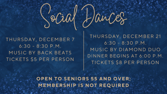 Social dance dates at senior center December 7 & December 21