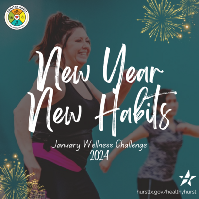 January wellness Challenge "new year new habits" with women doing zumba in image